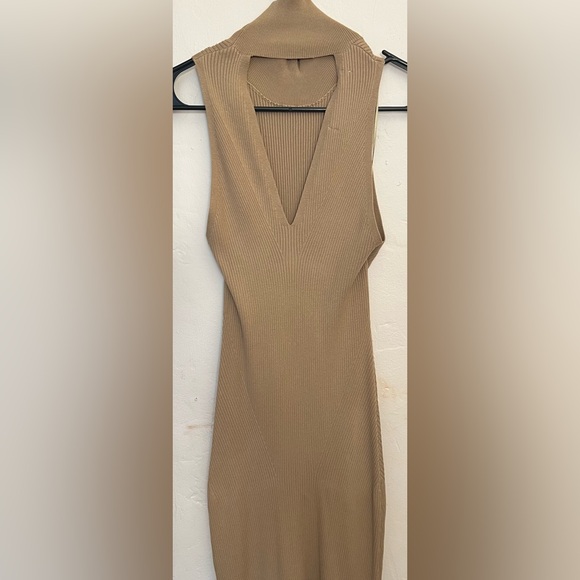 Anthropologie Knit Mock Turtle Neck Midi Tan Cedar Sweater Dress Size XS - Picture 3 of 12
